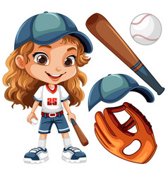 Cute Girl In Baseball Outfit With Sport