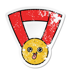 Distressed Sticker Of A Cute Cartoon Gold Medal