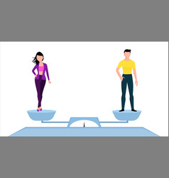 Man And Woman On Weighing Scale Flat Character