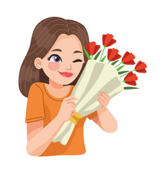 Woman Receiving Roses Bouquet