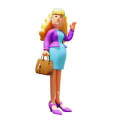 3d Business Woman Cartoon Character Holding