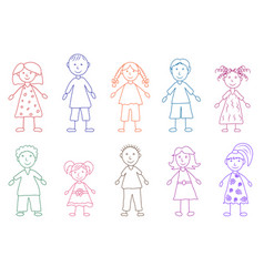 Children In Hand Drawn Style Kids Drawing Contour