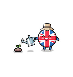 Cute United Kingdom Flag Is Watering Plant Seeds