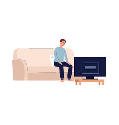 Lonely Miserable Man Alone In Front Tv Flat