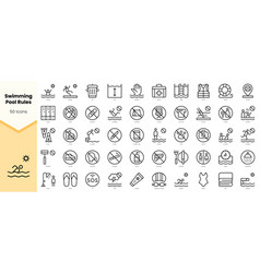 Set Of Swimming Pool Rules Icons Simple Line Art