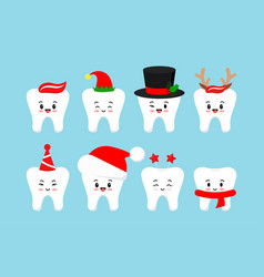 Christmas Smilling Teeth Dental Icon Set Isolatead