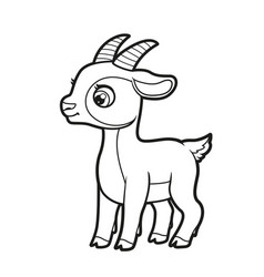 Cute Cartoon Goatling With Big Horns Outlined