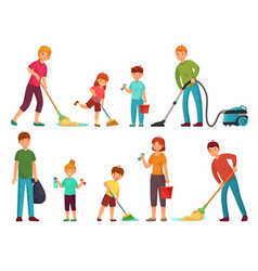 Family Housework Parents And Kids Clean Up House