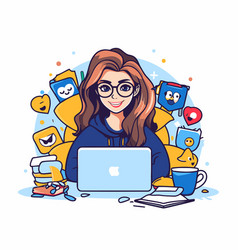 Girl With Laptop And Social Media Icons