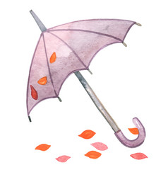 Purple Umbrella With Fall Leaves Watercolor