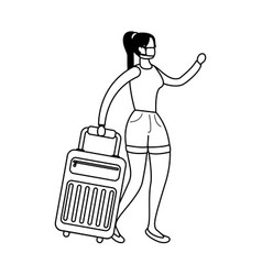 Woman Wearing Medical Mask With Suitcase