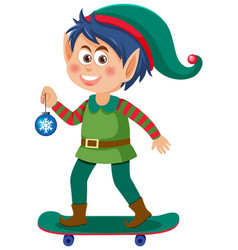 Christmas Elf Boy On Skateboard