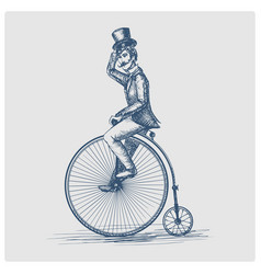 Man Retro Vintage Old Bicycle Blue Sketch