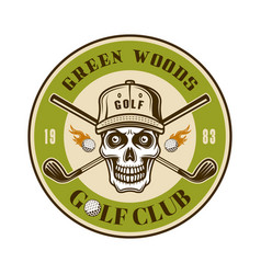 Golf Club Round Emblem With Skull In Hat