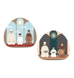 Islam Prayer Family Religion Set Concept