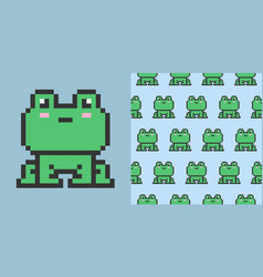 8 Bit Cute Green Frog Seamless Pattern Design