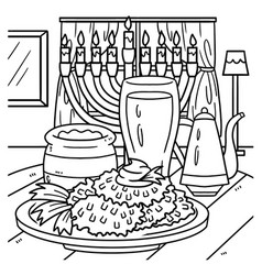 Hanukkah Latke With Menorah Coloring Page For Kids