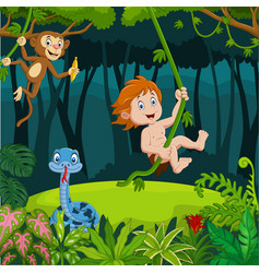 Cartoon Tarzan With Animals In The Jungle