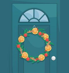 Christmas Wreath Fir Branches On Front Door