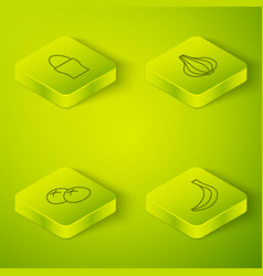 Set Isometric Line Garlic Bread Loaf Banana