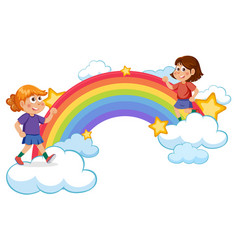 Happy Children With Rainbow