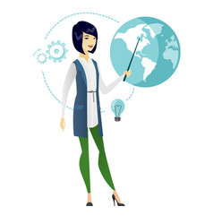 Asian Business Woman Pointing At A Globe