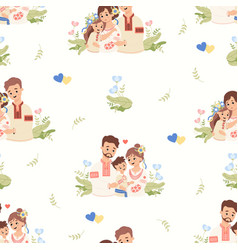 Cultural Seamless Pattern Cute Ukrainian Family