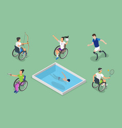 3d Isometric Flat Set Of Disabled Sportsmen