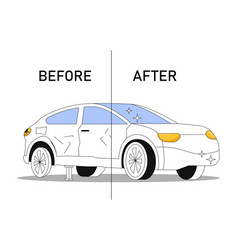 Car Before And After Repair Line Concept