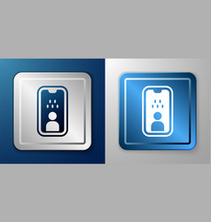 White Taxi Driver License Icon Isolated On Blue