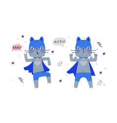 Funny Super Kitten Pet Animal Character In Blue