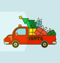 Red Santas Truck With Presents And Christmas Tree