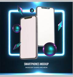 Smartphones Mockup With Iridescent 3d Shapes And