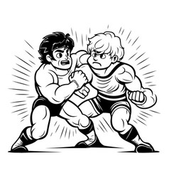 A Boy Fighting With Big Brother Cartoon Style