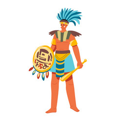 Ancient Aztec Warrior Holding Shield Maya Soldier