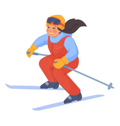 Cartoon Girl Skiing Active Happy Child In Winter