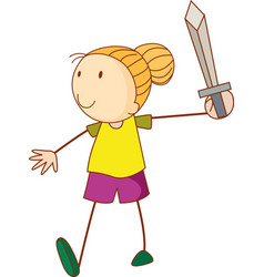 A Doodle Kid Holding Sword Cartoon Character