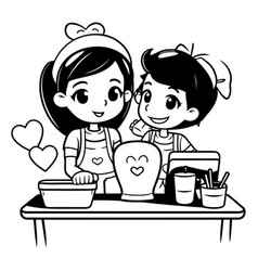 Boy And Girl Cooking In The Kitchen Black