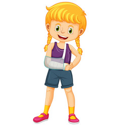 Broken Arm Girl Standing On White Background