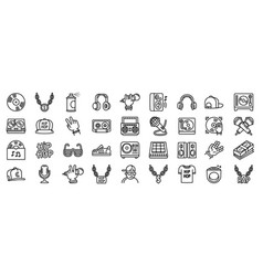 Hiphop Icons Set Outline Style