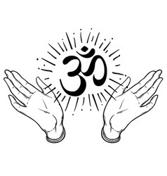 Two Hands Showing Om Sign Dotwork