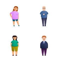 Overweight Person Icons Set Cartoon Man