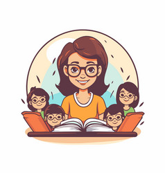 Teacher In Glasses Reading Book With Group