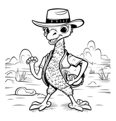 Ostrich Cowboy - Black And White Cartoon