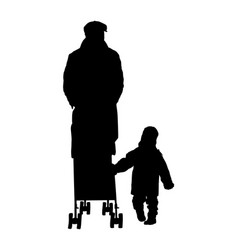 Father Walking With Son And Baby Pram Silhouette