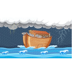 Noahs Ark Big Wooden Boat In Heavy Rainstorm