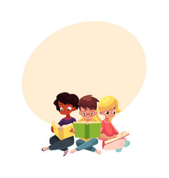 Three Children Boys And Girls Reading Books