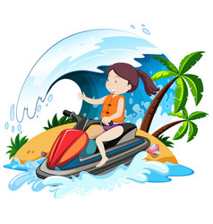 A Woman Riding Jet Ski Cartoon Character Isolated