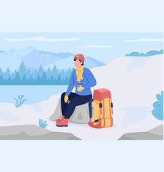 Rest During Winter Hiking Flat Color