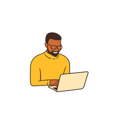 Sitting And Smiling Black Man Typing And Looking